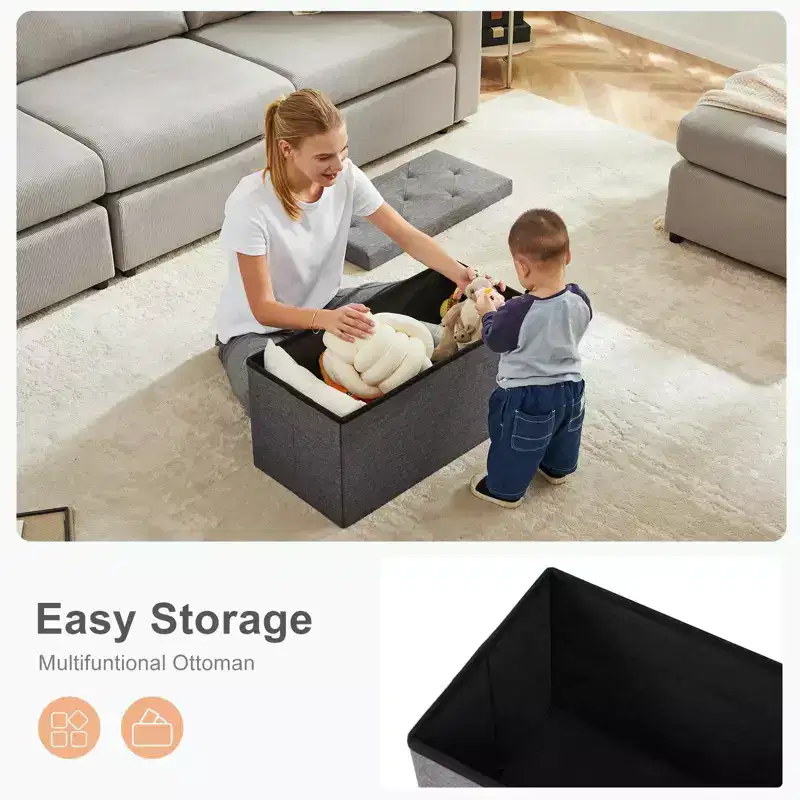 TUYOHW 24/35 Gal Foldable Storage Ottoman Bench,Thickened Foam Padded End-of-Bed Bench for Bedroom and Living Room,600lbs Capacity,Dark Gray