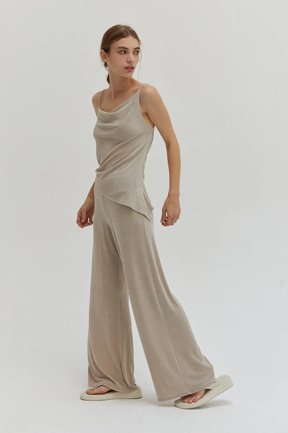 High Waisted Wide Leg Slinky Knit Easy Pants