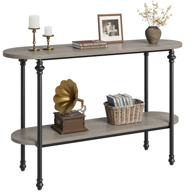 2-Tier Console Table with Storage, Rustic Entryway Sofa Table