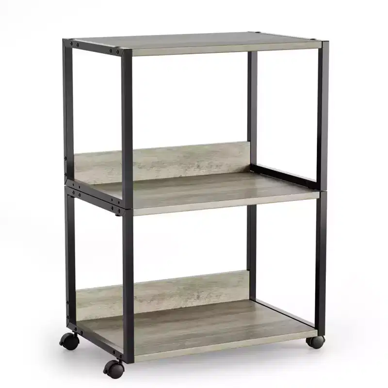 3 Tier Rolling Printer Stand with Storage, Desktop Printer Shelf for Home/Office Organizer(Oak)