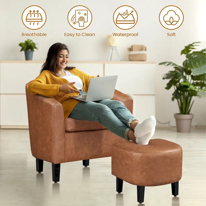 Yaheetech Accent Chair Faux Leather Club Chair and Ottoman Set