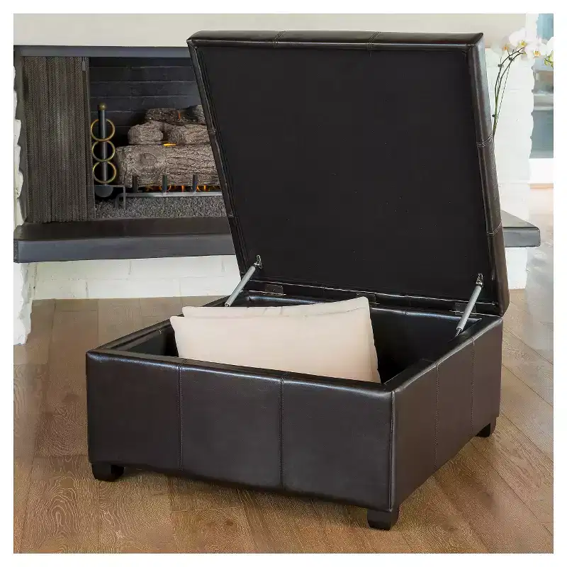 Espresso Square Storage Ottoman with Hinged Lid, Seats 1