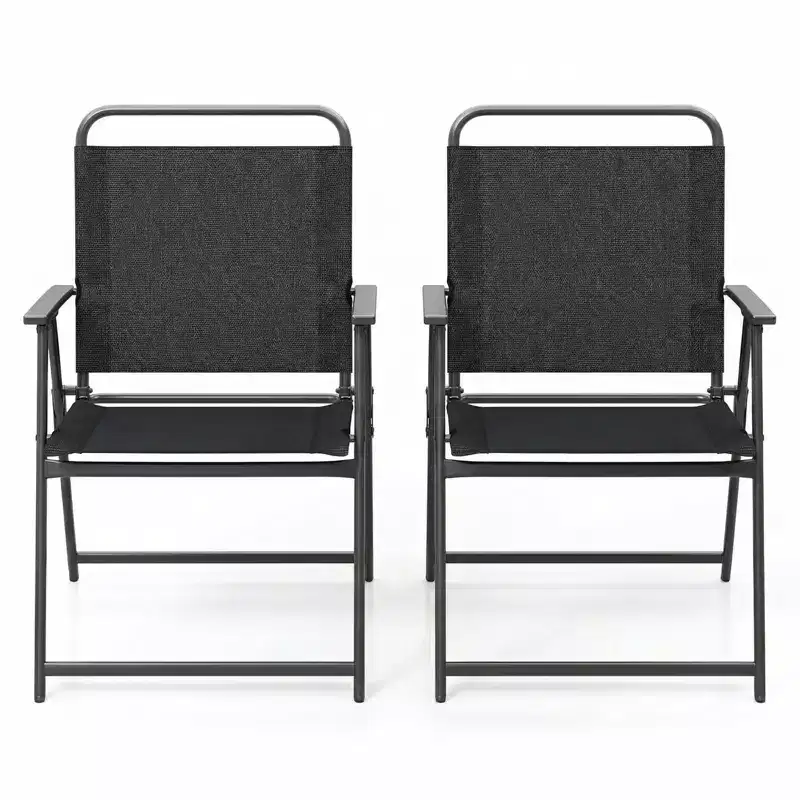 Gymax Set of 2 Folding Patio Accent Chairs with Armrests and Backrest for Camping and Beach Use