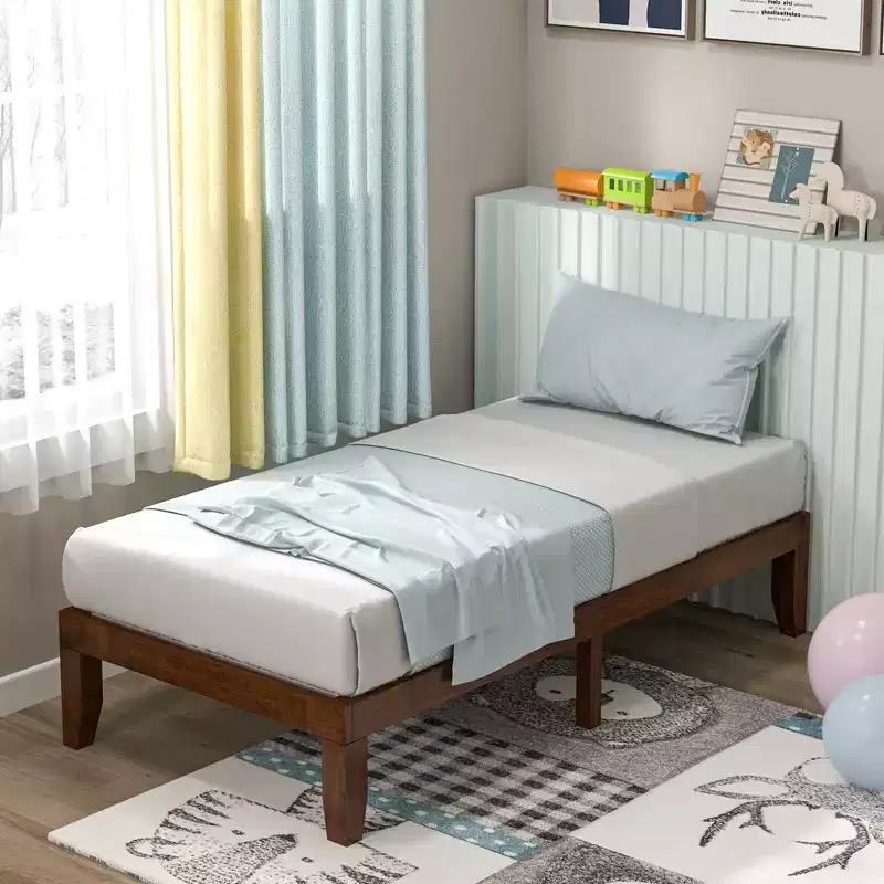 Costway Twin Size 14'' Wooden Bed Frame Mattress Platform Wood Slats Support EspressoNatural