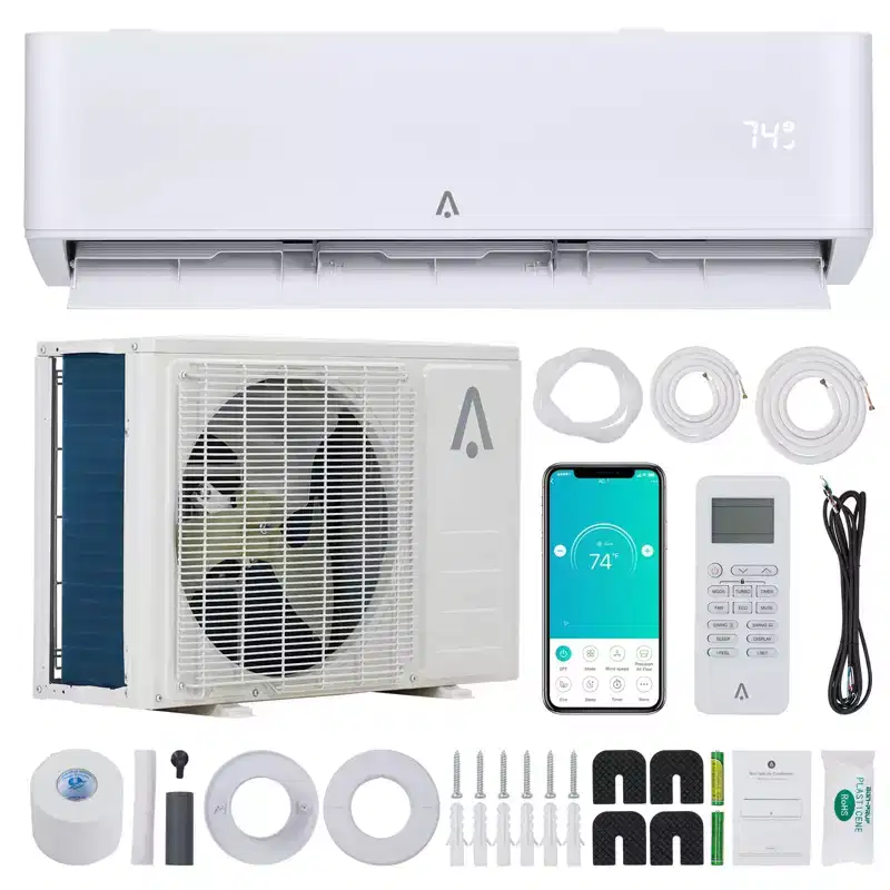18,000 BTU AC 23 SEER, Cools Room Up to 1250 Sq. Ft, Wall Mount Ductless Mini C Heat Pump Full Set with 16ft Installation Kit Split System,White