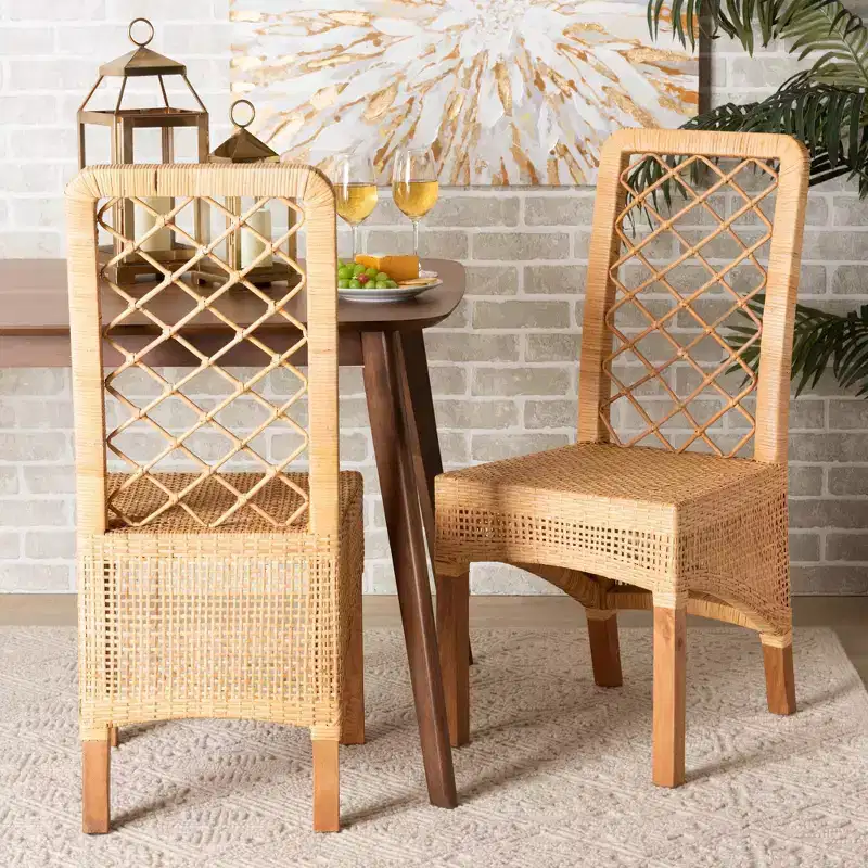 2pc Moscow Rattan and Wood Dining Chair Set Natural/Walnut - bali & pari