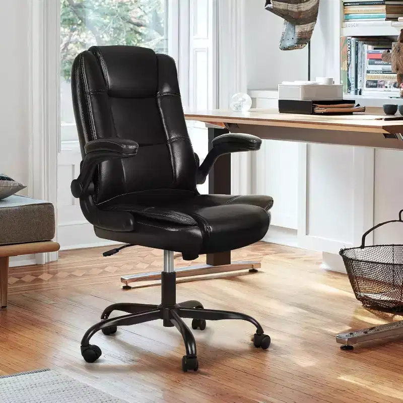 BALHAM TRADE-Office Chair with Flip-up Armrests Leather Executive High Back Lumbar Support Heavy Duty