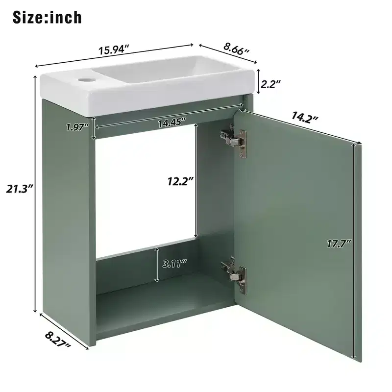 TROPOW 16 Bathroom Vanity with Sink Combo, Vanity Cabinet with Soft-Close Doors, Wall Bathroom Cabinet Floating Vanity Sink for Small Space