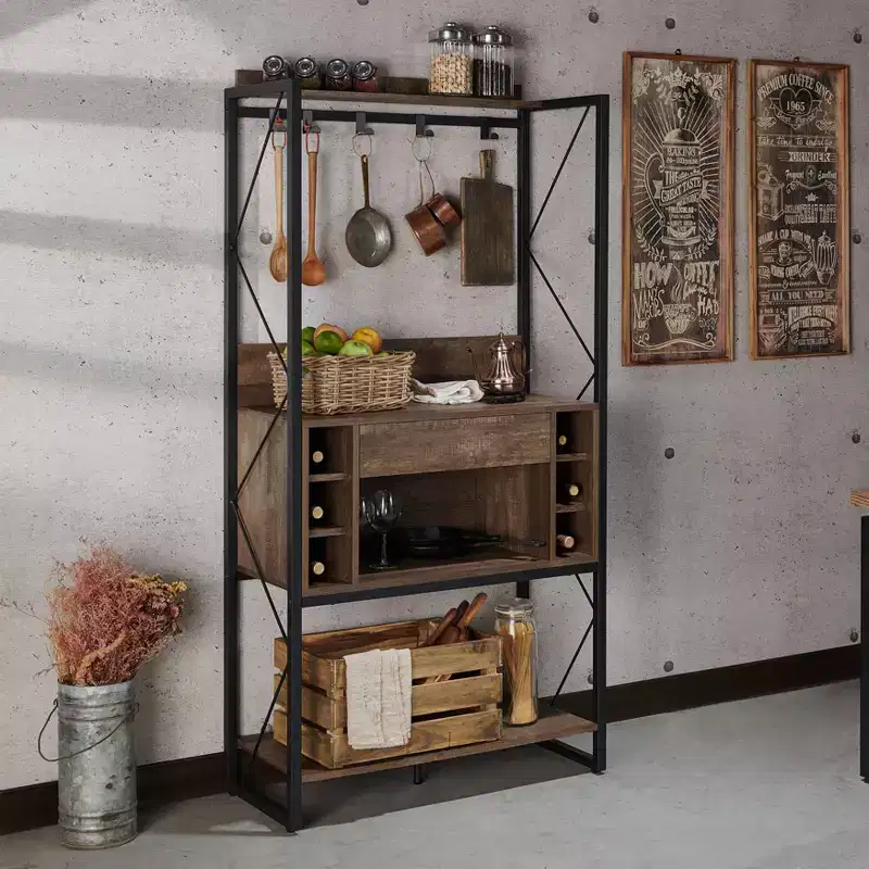 Orella Rustic Baker's Rack Reclaimed Oak - miBasics: Industrial Style, 3 Fixed Shelves, Metal Frame, 67"H