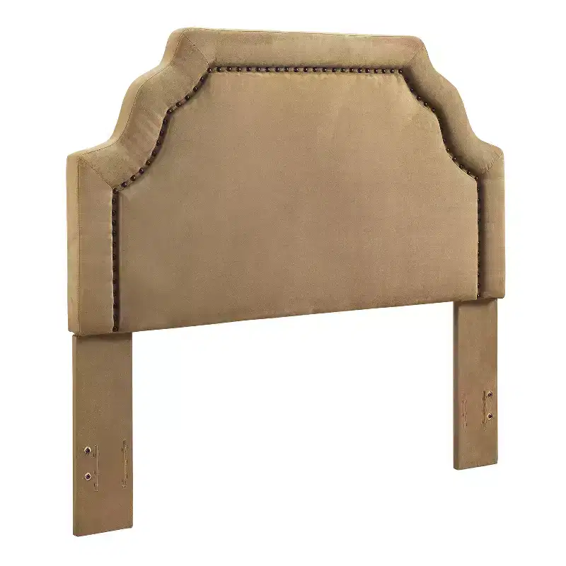 King/California King Upholstered Keystone Headboard with Antique Brass Nailhead Trim