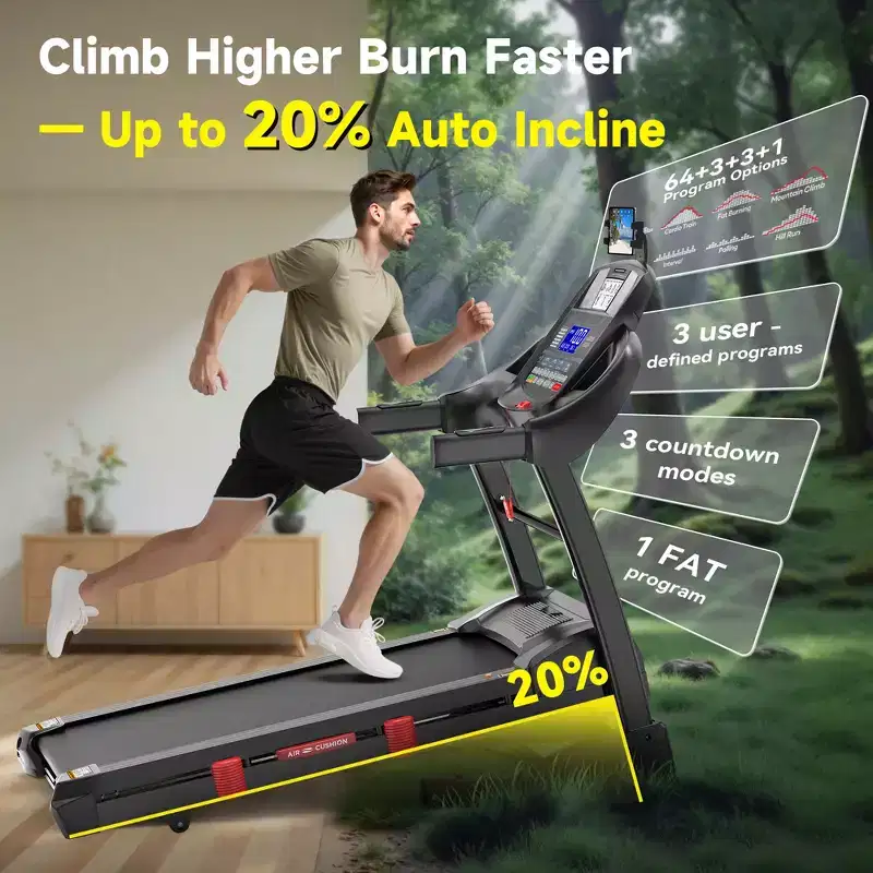 Folding Electric Treadmill for Home, 5HP Motor, 400 Lbs Capacity, Up to 12 MPH Running Machine with 20% Auto Incline, APP & Bluetooth Control