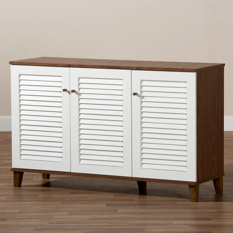 8-Shelf Shoe Cabinet with Slatted Doors