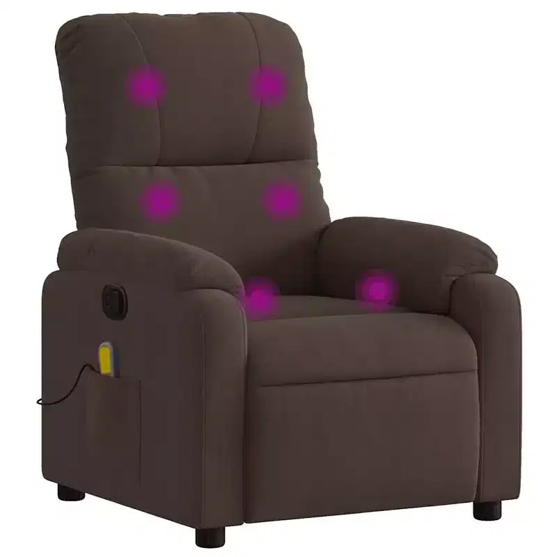 Massage Recliner Chair - Brown Microfiber Manual Reclining Armchair with Vibration Massage & Side Pocket for Living Room, Lounge