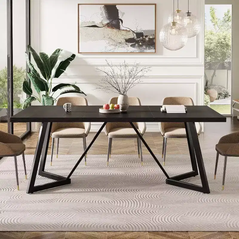 Lantine 70.87-Inch Large Dining Table for 4-6, Modern Rectangular Dining Room Table with Metal Frame