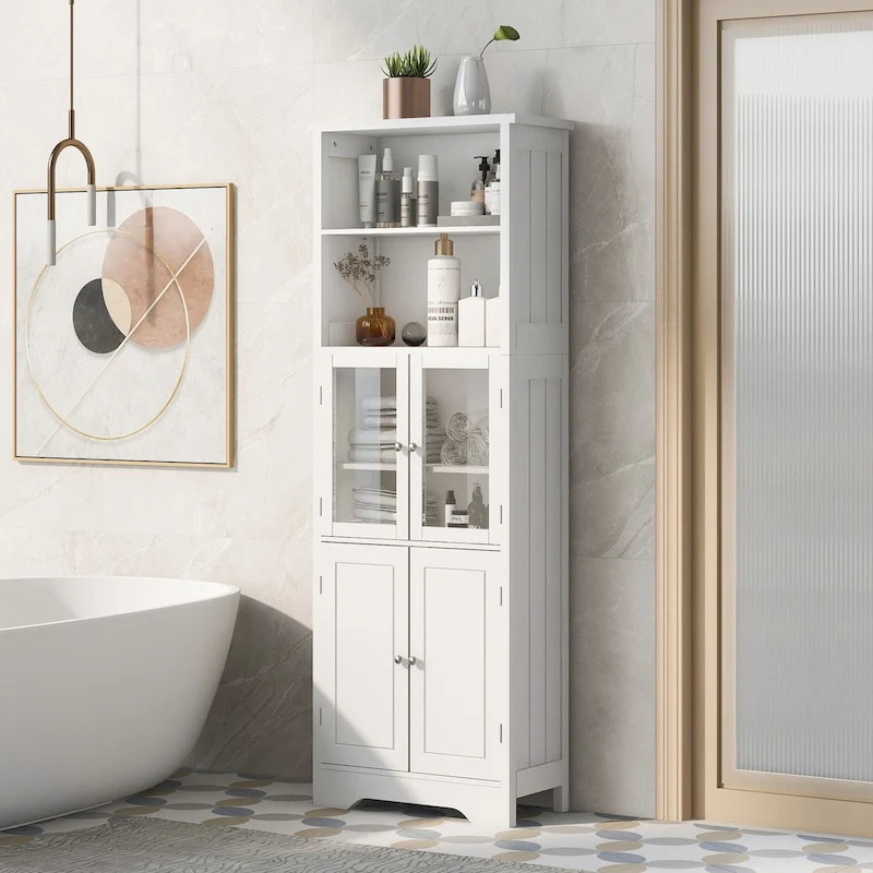 Tall Storage Cabinet with Shelves and Doors, MDF Board