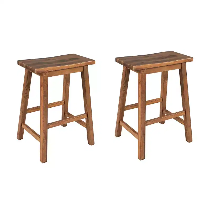 Whisen 2-piece Farmhouse Rustic Kitchen Dining Stools, Counter Height Wood Kitchen Chairs - Walnut