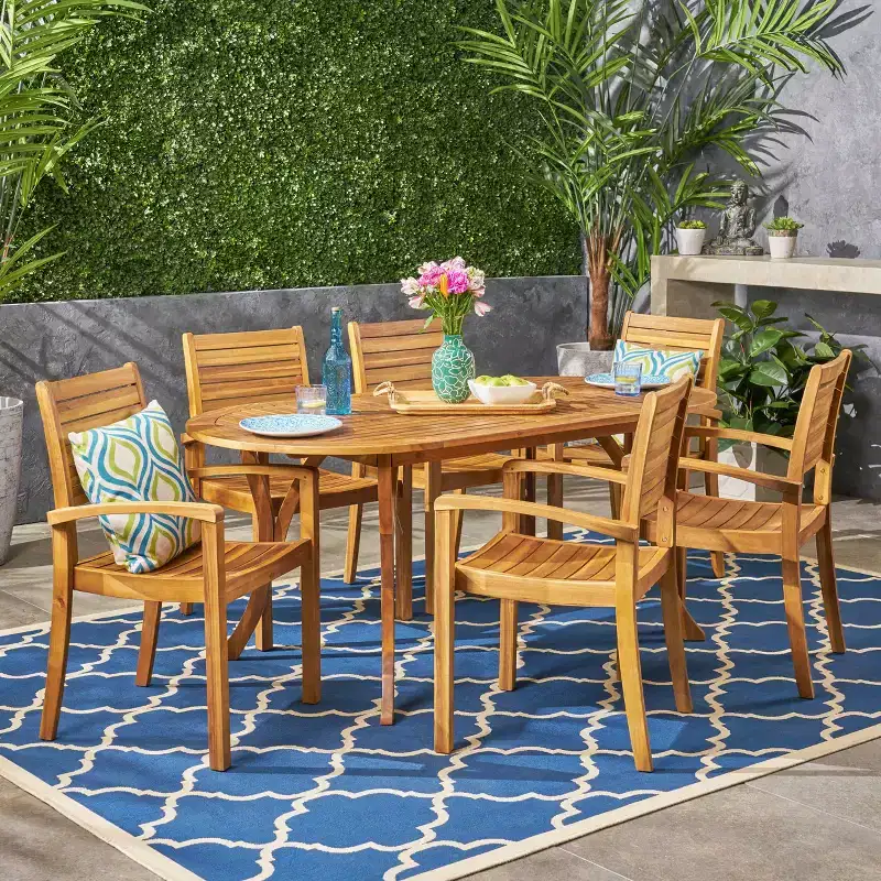 Christopher Knight Home Holloway Outdoor Slatted Acacia Wood 7 Piece Dining Set