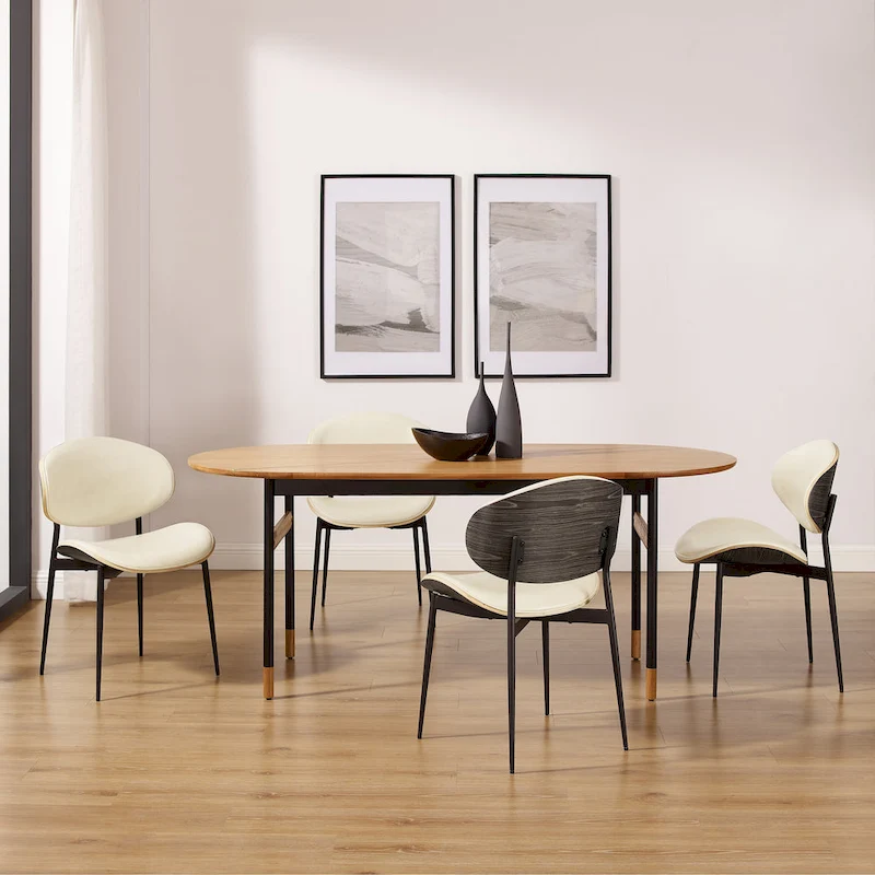Art Leon Set of 4 Mid-century Wood and Faux Leather Dining Chairs