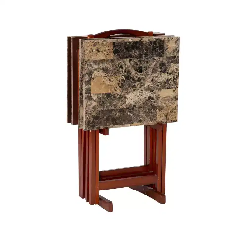 Linon Faux Marble Tray Table Set