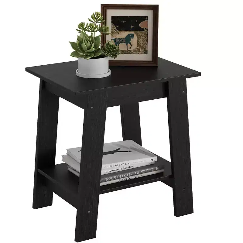 Particle Board 2-Tier End Table with Open Shelf 13.98''W x 19.09''H White