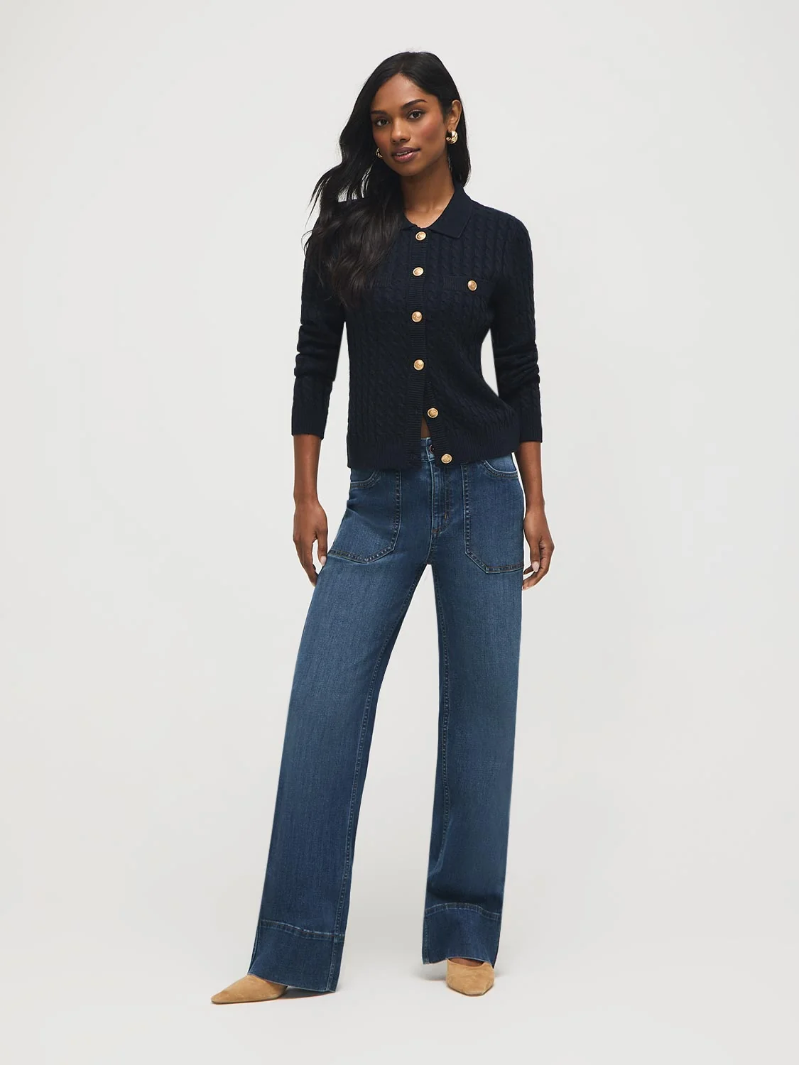 Collared Cable Knit Cardigan