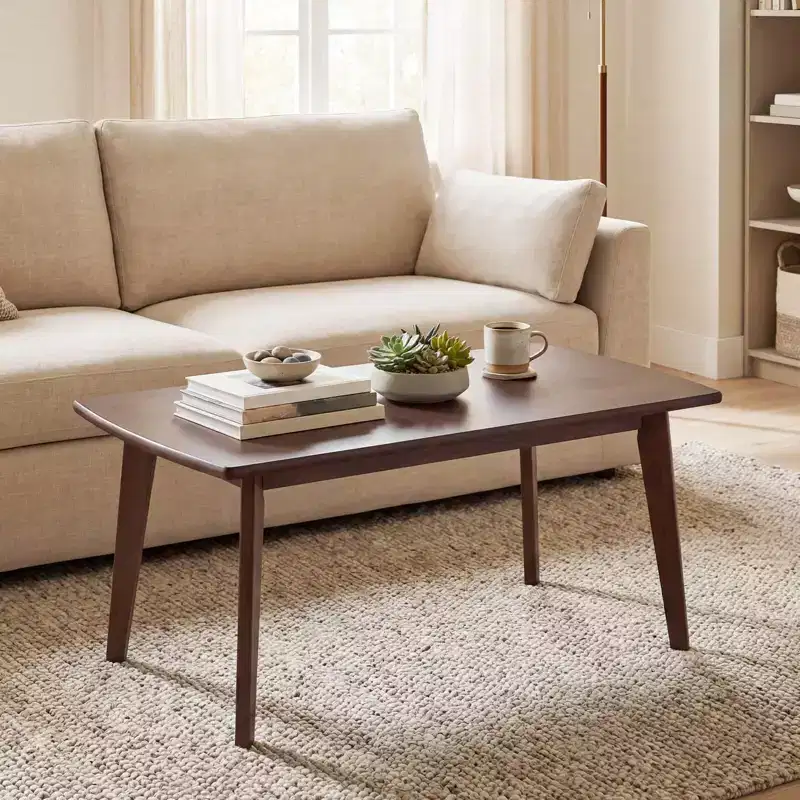 Costway 34.5 Solid Wood Coffee Table with Tapered Legs, Low Cocktail Table for Home Office