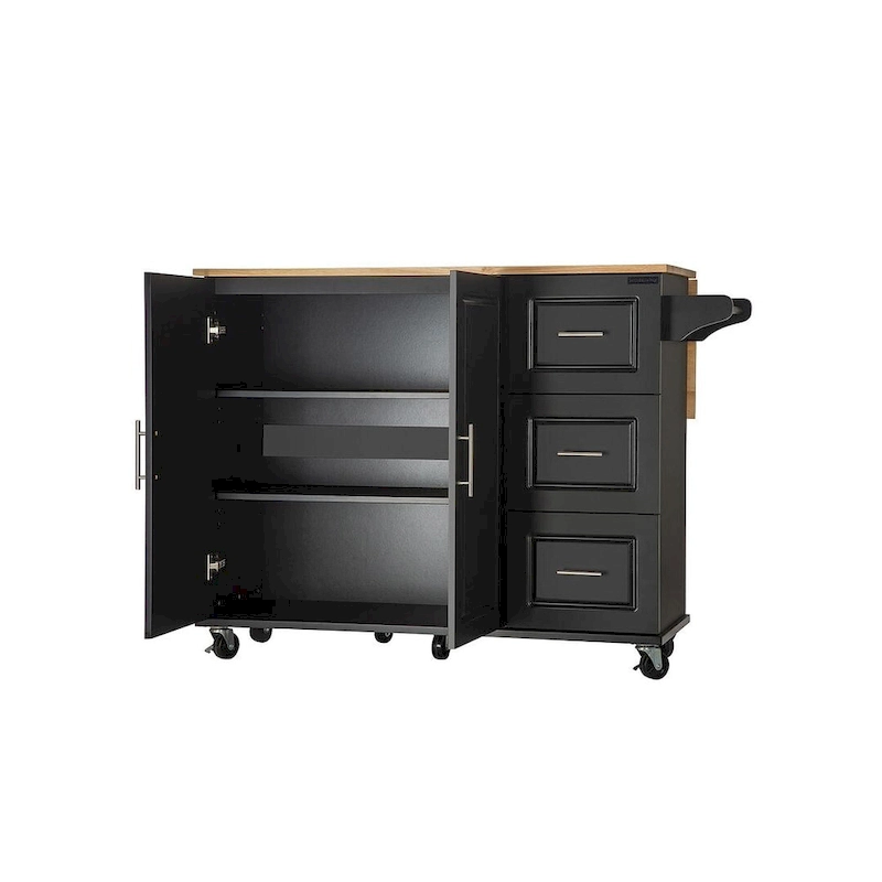 Kitchen Island Cart with Extensible Rubber Wood Top and Locking Wheels