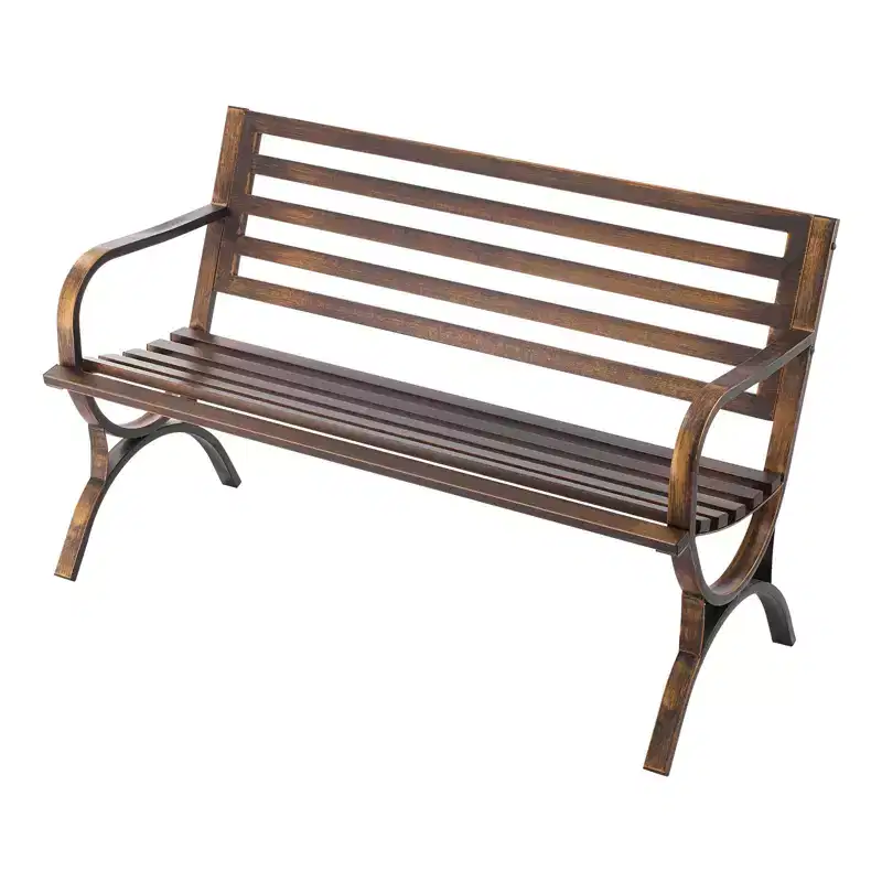 GDFStudio Rashid Modern Metal Patio Bench with Armrests and Slatted Backrest