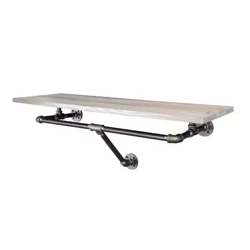 Pipe Decor 36 in. Wall Mounted Clothing Rack with Wood Shelf, Riverstone Grey