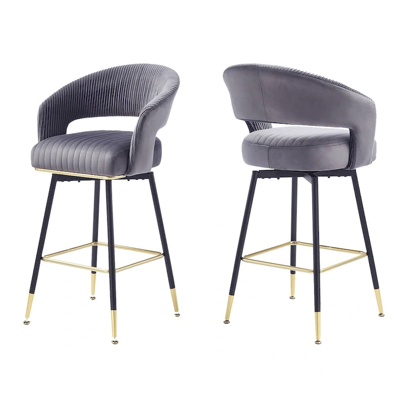 Hausfame Velvet Upholstered Set of 2 Swivel Barstool With Backs - 22.2 in. W X 21.5 in. D X 40 in. H
