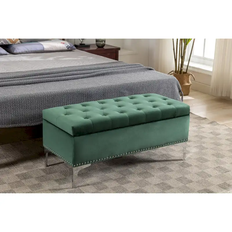 Porthos Home Helge Velvet Flip Top Storage Ottoman Bench with Chrome Legs