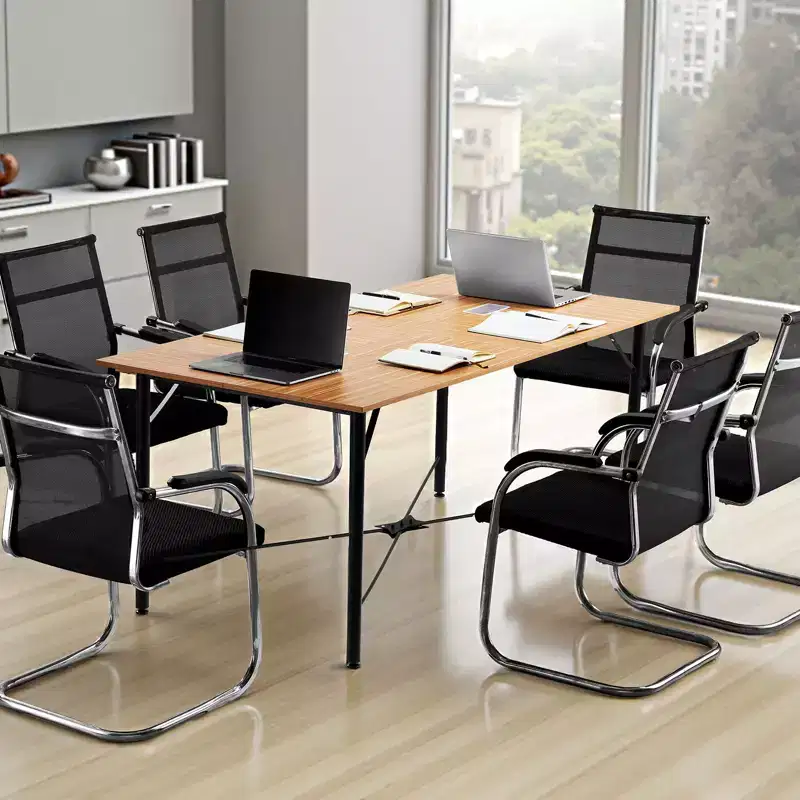 6 ft Conference Table for 6-8 Person, Modern Rectangle Meeting Desk with Metal Legs, Brown