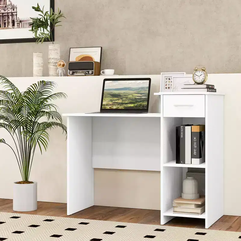 Costway 40.5Computer Desk with Printer Shelf Modern PC Workstation with Storage Drawer and CPU Stand