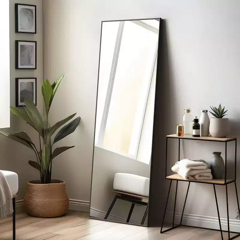 MAYEERTY Black 19.69 x 59.06 Inch Rectangular Thin Edged Aluminum Alloy Full Length Mirror with Stand for Living Room and Bedroom Wall Decor