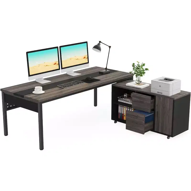 Tribesigns 70.86 L-Shaped Executive Desk with File Cabinet Combo