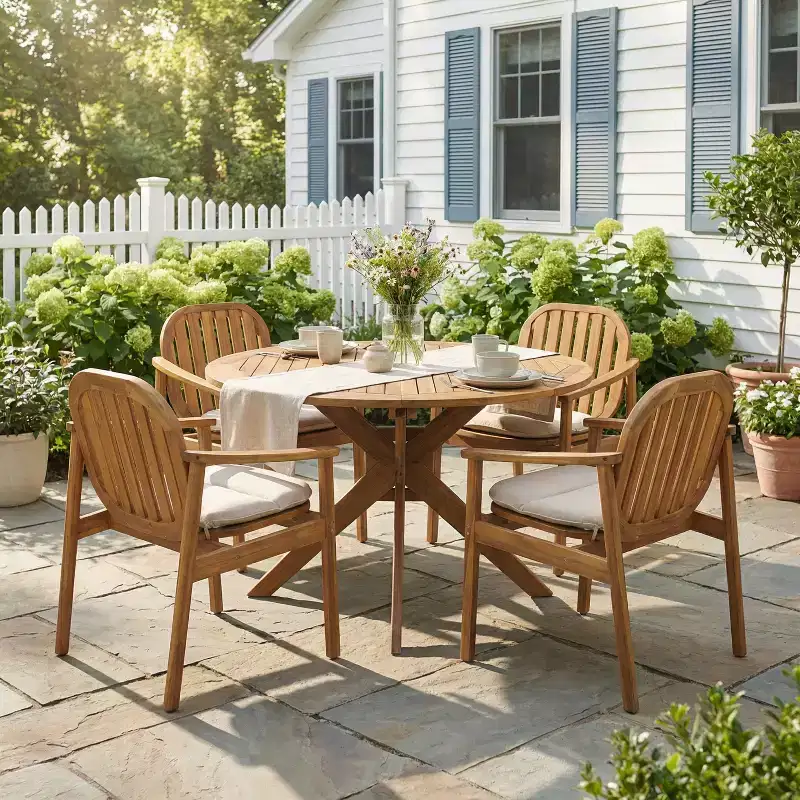 Christopher Knight Home Samira 5 Piece Patio Rustic Acacia Wood Slatted Dining Set with Cushions