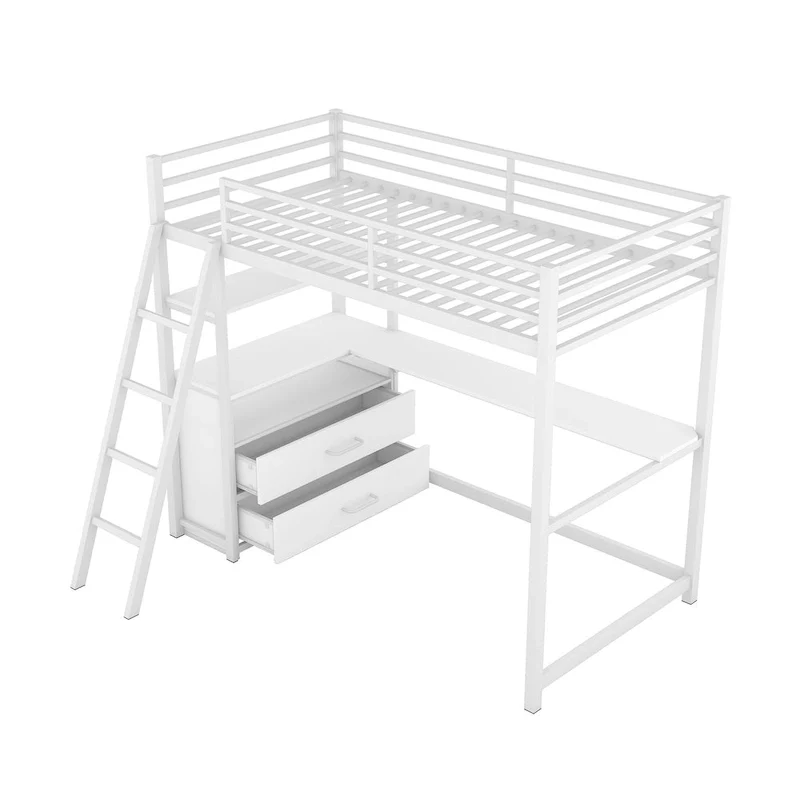 Loft Bed with Desk and Shelves
