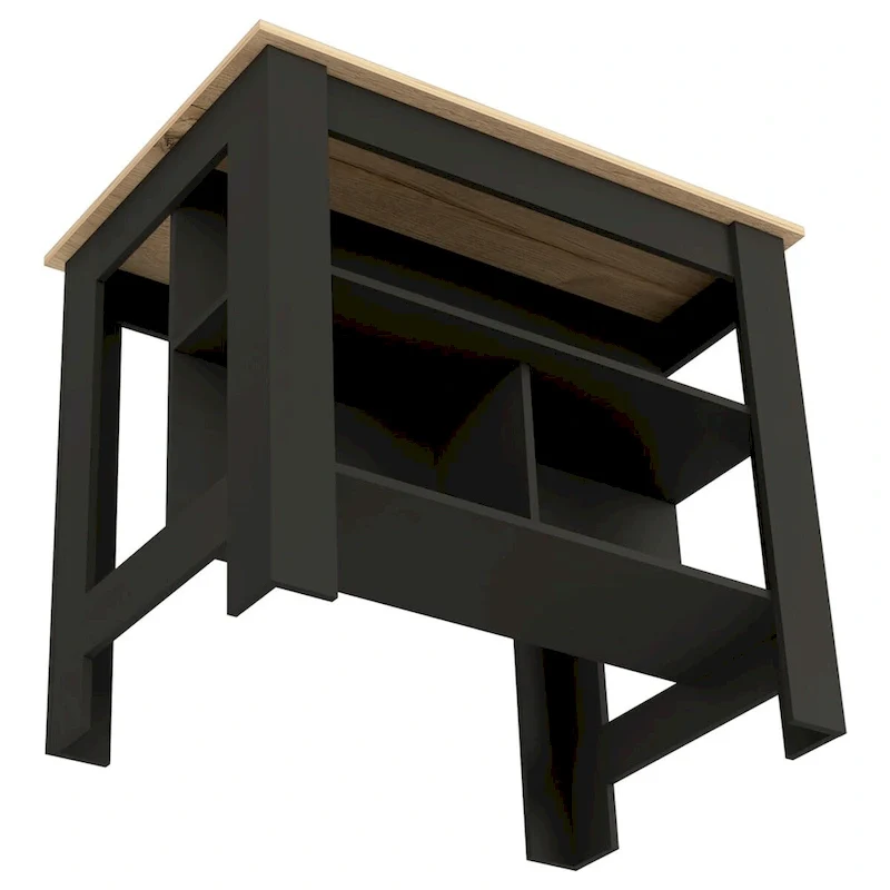 Kitchen Island , Three Shelves, Black Wengue / Light Oak Finish