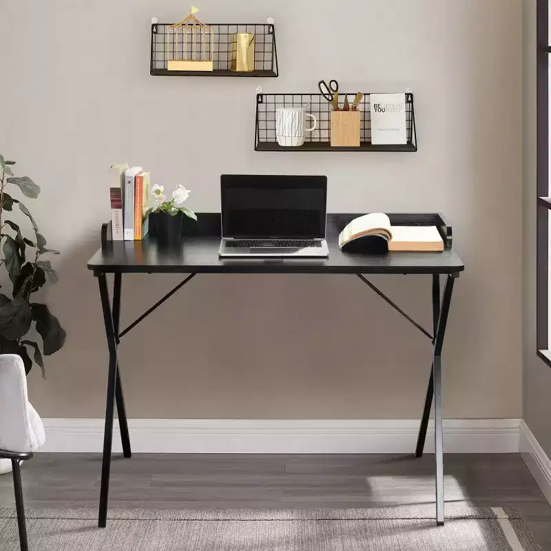 FurnitureR 40 Gaming Desk, Modern Computer Desk with Sturdy X-Shaped Metal Frame, Home Office Desk Writing Table Workstation for Gaming & Study,Black