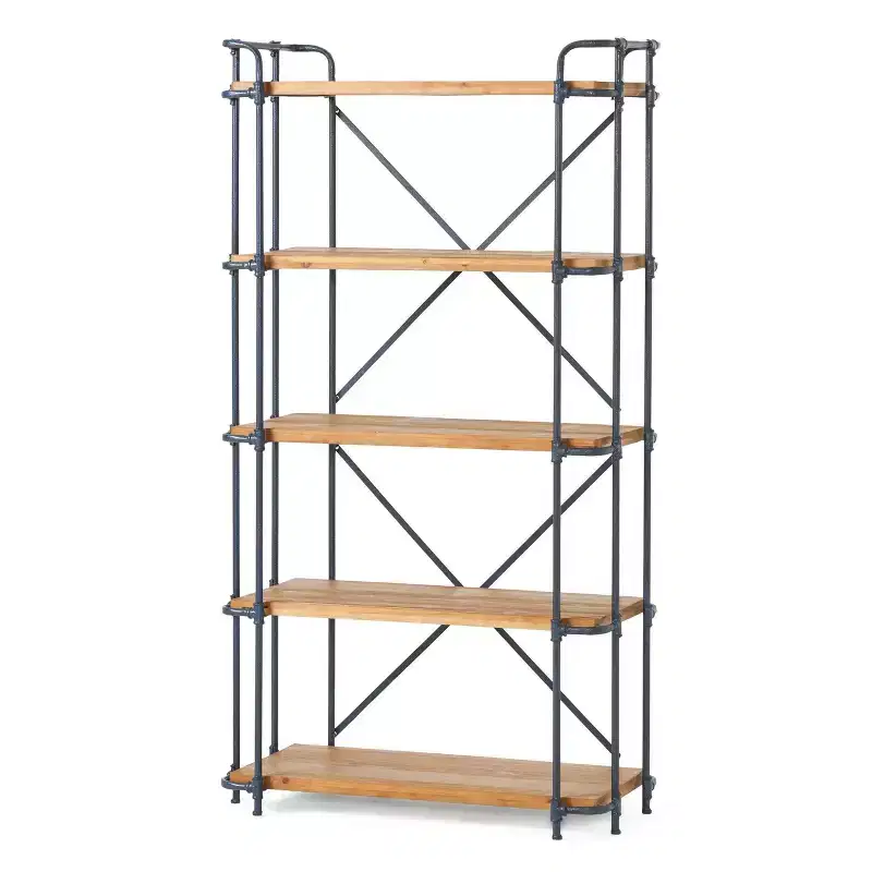 Christopher Knight Home Yorktown 66.75 5-Shelf Industrial Bookcase Brown: Metal & Wood, Console Style, 250lb Capacity