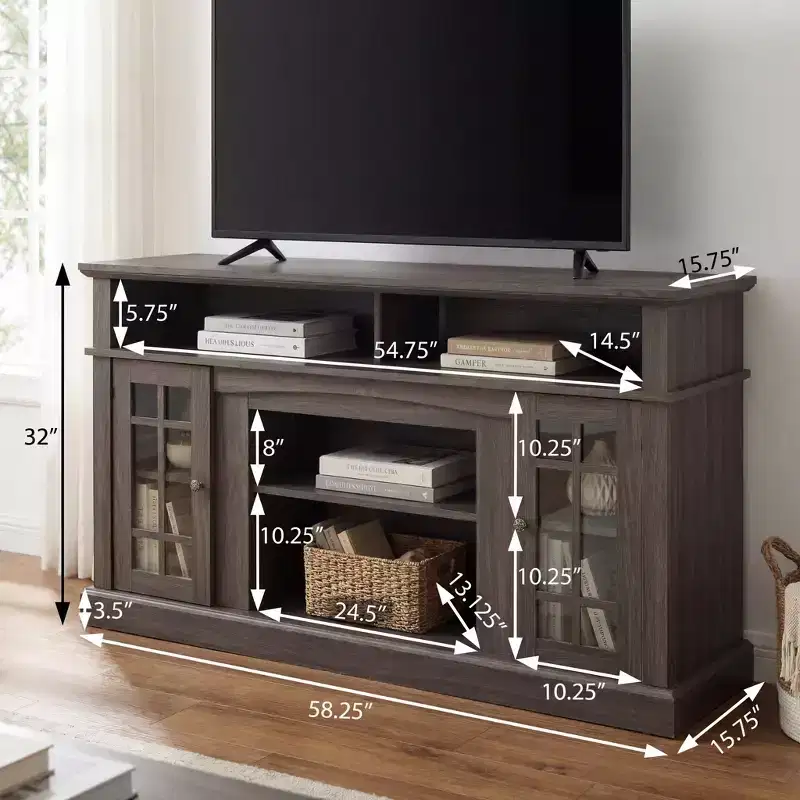 JVNOXK Classic TV Media Stand Modern Entertainment Console for TV Up to 65 with Open and Closed Storage Space, Dark Walnut/Black
