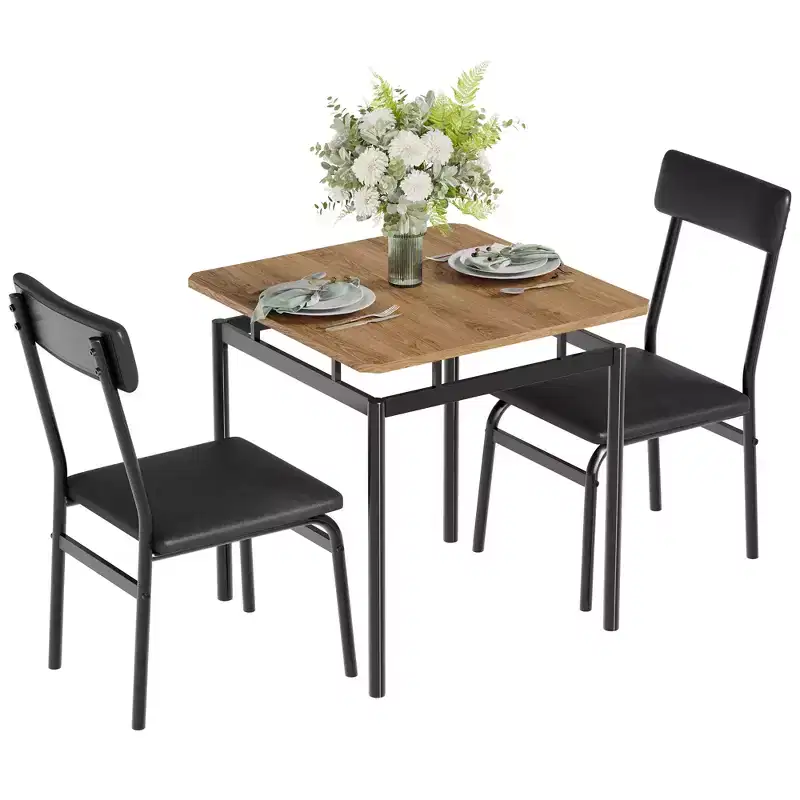 Dining Table Set for 2,3 Piece Wooden Dining Room Table Set,2 PU Upholstered Chair,Modern Metal Frame for Dining Room,Home Dinner,Party, partment