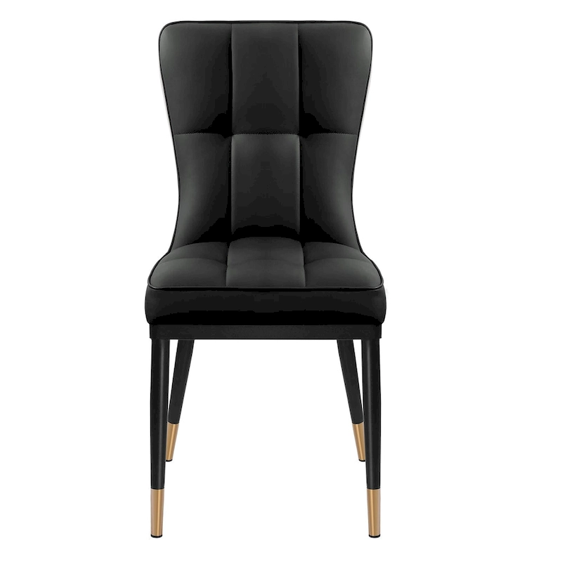 Faux Leather Upholstered Dining Chairs Set of 4 with Checked Pattern
