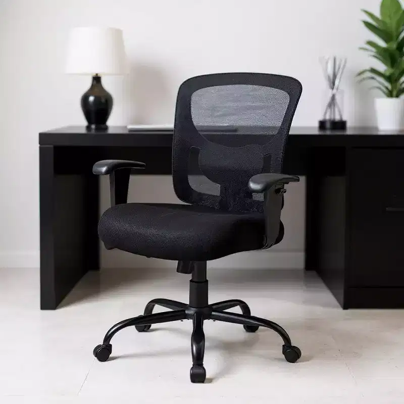 HomeRoots Black Fabric Mesh and Steel Adjustable Swivel Rolling Executive Office Chair