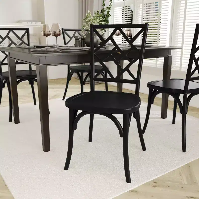 Emma and Oliver Solid Wood Stack Dining Chair with Decorative Back Design