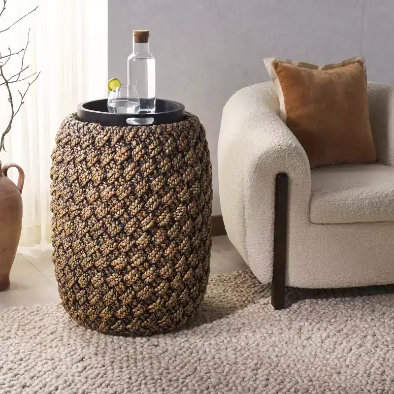 Bayley Waterhyacinth Storage Accent Table - CWK2011 - Natural/Dark Brown - Safavieh Couture