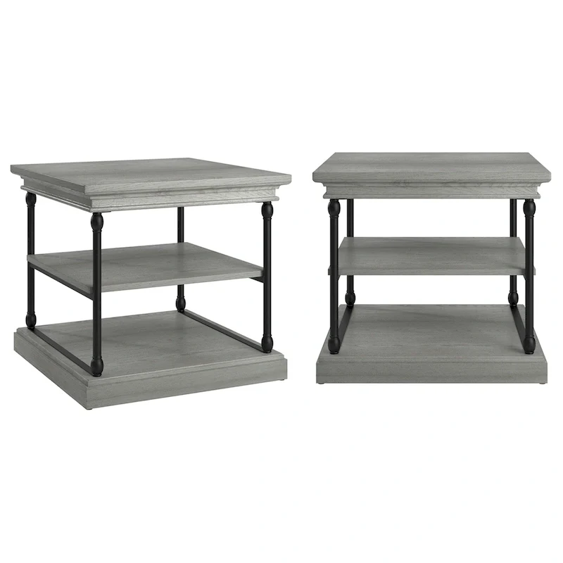Cornice Accent Storage Side Table, Open Shelving, Black Metal Frame