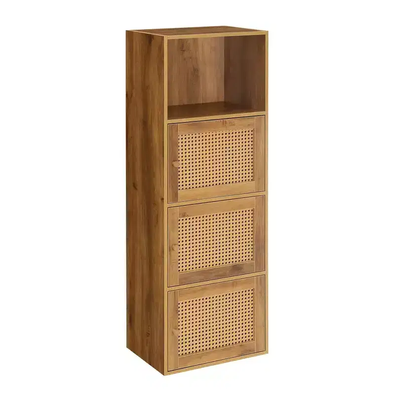 Boho Weave 3 Door Cabinet with Shelf in Brown Autumn Haze/Beige Barley