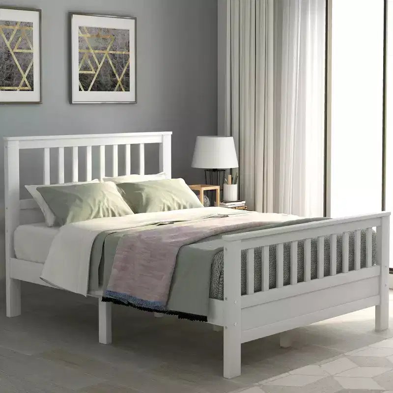 Full Size Wood Platform Bed?With Headboard and Footboard, Easy Assembly, White