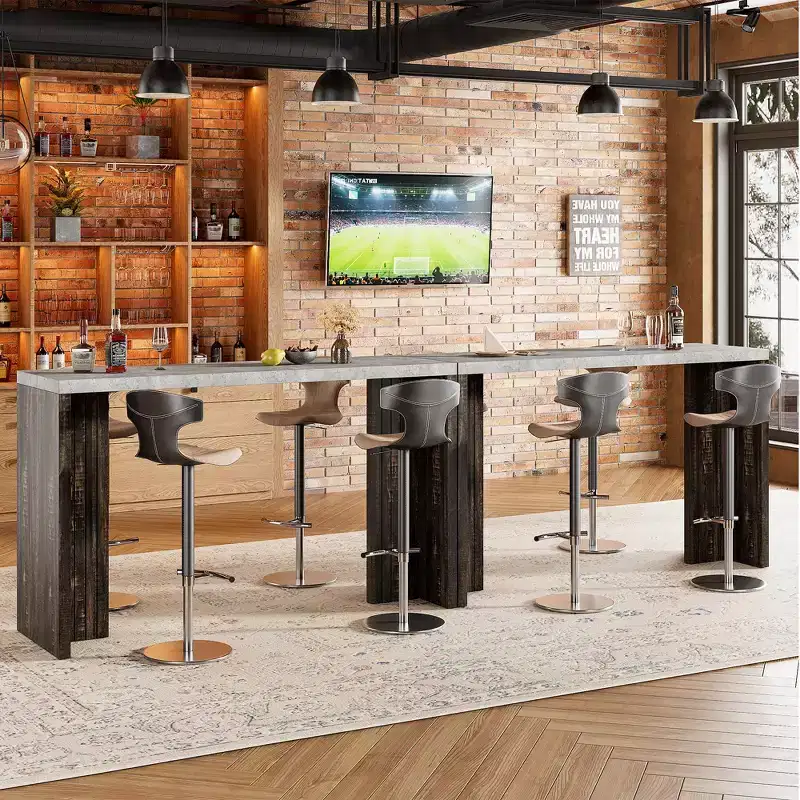Bar Table for 4-6 People - 55 Long Counter Height Pub with Extra Thickened Tabletop, Modern Rectangular Home Bar Coffee Unit for Kitchen
